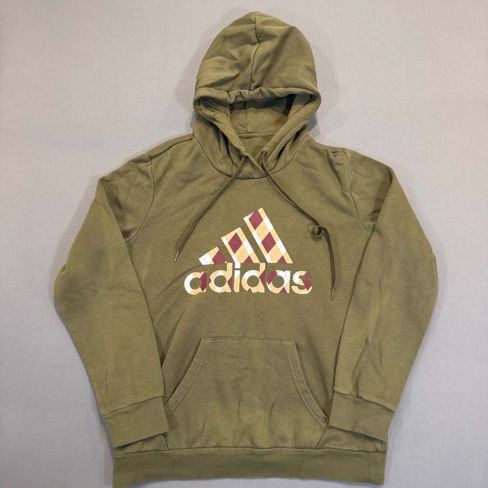 Adidas Pullover Hoodie Green Plaid Logo